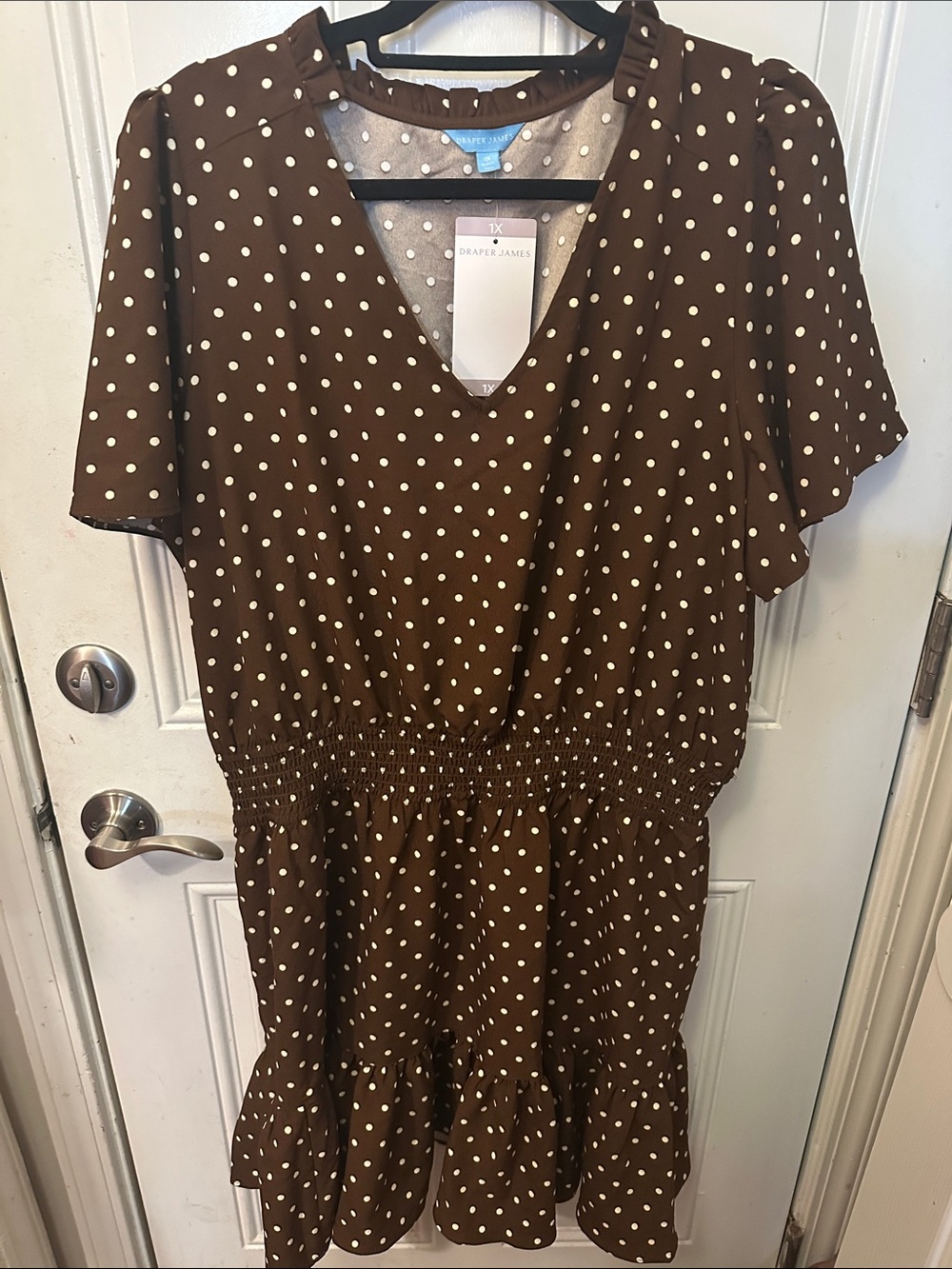 Draper James Brown with Cream Polka Dot Ruffle Dress 1x